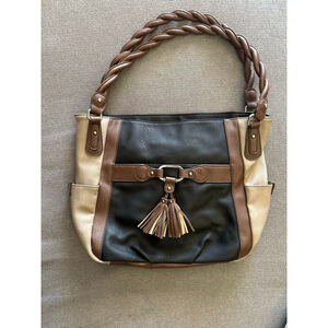 Women's Rosetti Shoulder Bag Black Brown breaded strap Tons of storage